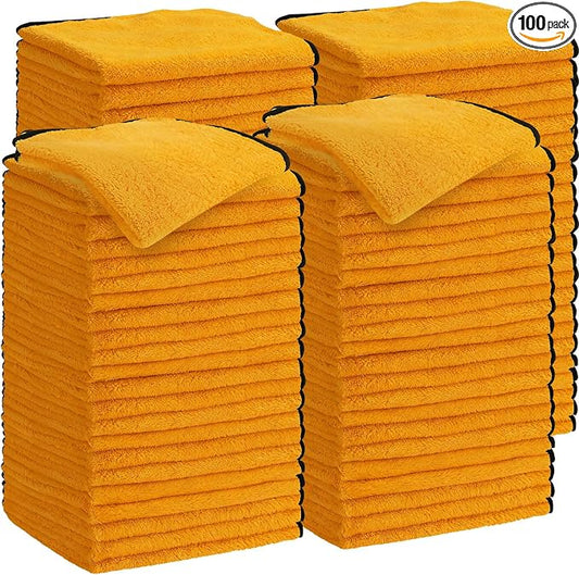 Tallew 100 Pcs Yellow Microfiber Towels: 16"x16" Microfiber Drying Towels Bulk Micro Fiber Car Cleaning Cloth for Cars Drying Washing Polishing Cleaning Household Supplies by Tallew