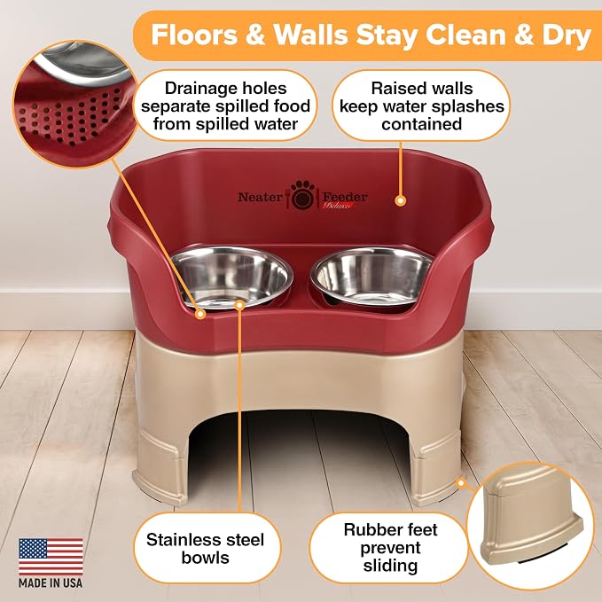 Neater Feeder Deluxe Mess-Proof Elevated Dog Bowls for Large Dogs (40+ lbs), 2 Height Adjustable (14.5” & 17.5”) No-Spill Raised Dog Bowl Stand, Stainless Steel Food Bowl Set, Made in USA, Cranberry - Image 5