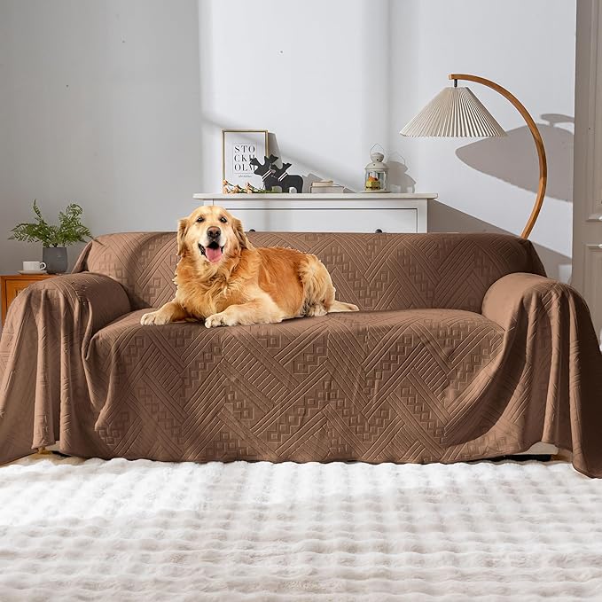 Waterproof Couch Cover, Reversible, Pet-Friendly, Washable and Anti-Slip Couch Covers for Sofa Protection with 3 Cushions, Sofa Slipcovers for Dogs and Cats (71×118in/Brown) by YUEANG