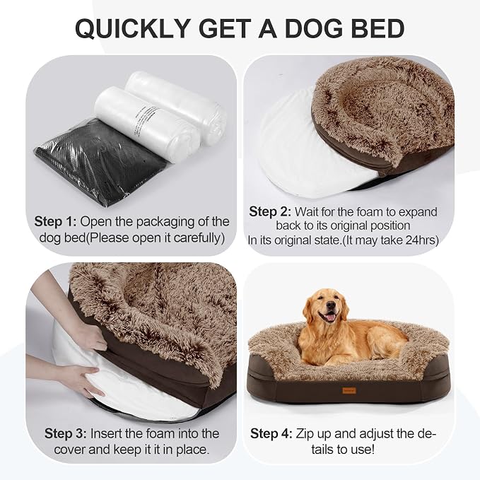 iweepet Fluffy Orthopedic Dog Beds for Large & Extra Large Dogs, 41" Calming Dog Sofa Bed with Supportive 28D Egg-Crate Foam, Removable Washable Cover, Waterproof Lining, for Puppy,Senior,Sick - Image 7