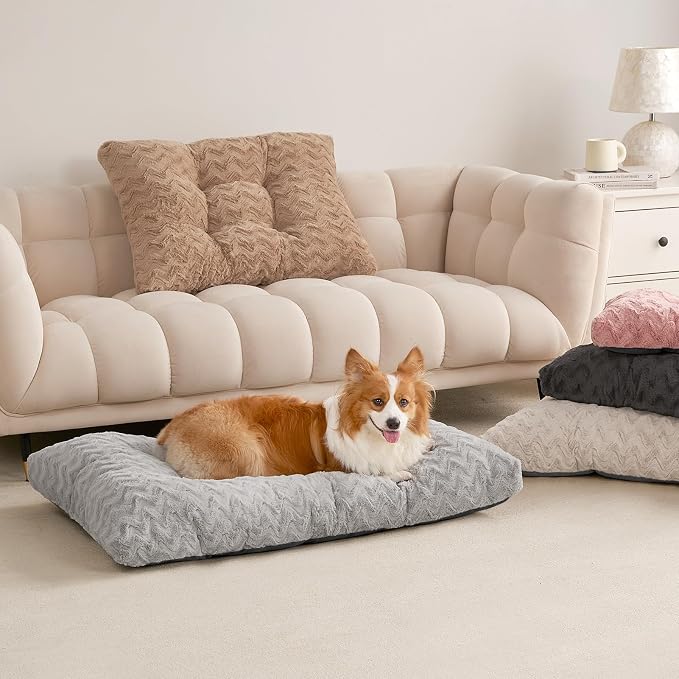 EHEYCIGA Washable Dog Bed for Crate 36x27 Inch, Anti-Slip L Plus Kennel Pad for Dogs Up to 55 lbs, Plush and Comfy Pet Sleeping Mat, Camel - Image 9