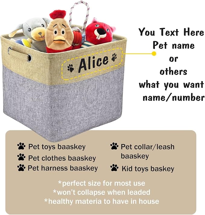 PET ARTIST Collapsible Dog Toy Storage Basket Bin with Personalized Pet's Name - Rectangular Storage Box Chest Organizer for Toys, Clothing, Apparel & Accessories (Grey Big One) - Image 3