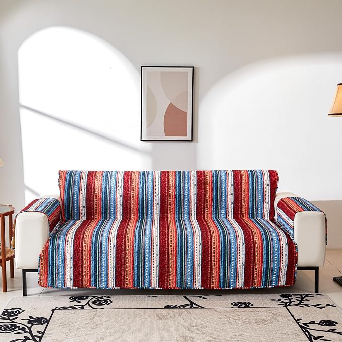 EVENHUG Boho Sofa Cover for 3 Cushion Couch Sofa Slipcover Washable 3 seat Couch Cover Furniture Protector Cover with Elastic Straps for Pets Kids Dog Cat (Sofa) - Image 2