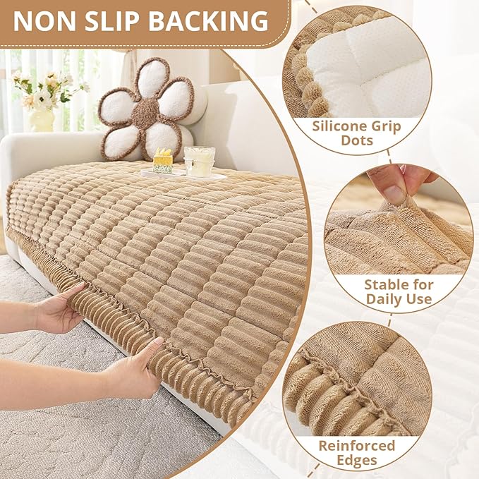 OstepDecor Couch Cover for Dogs, Washable Non Slip Sofa Cover for Pets, Soft Couch Covers for Sofa, Loveseat and Sectional, Furniture Protector Against Pet Hair & Scratches (35.4" x 82.7", Khaki) - Image 5