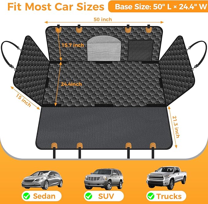 Mancro Hard Bottom Car Seat Cover for Dogs, Durable Back Seat Extender with Washable Pad, Waterproof Scratch-Resistant Car Hammock Seat Protector for Dogs, Supports 400 lbs, Fits Cars, SUVs & Trucks