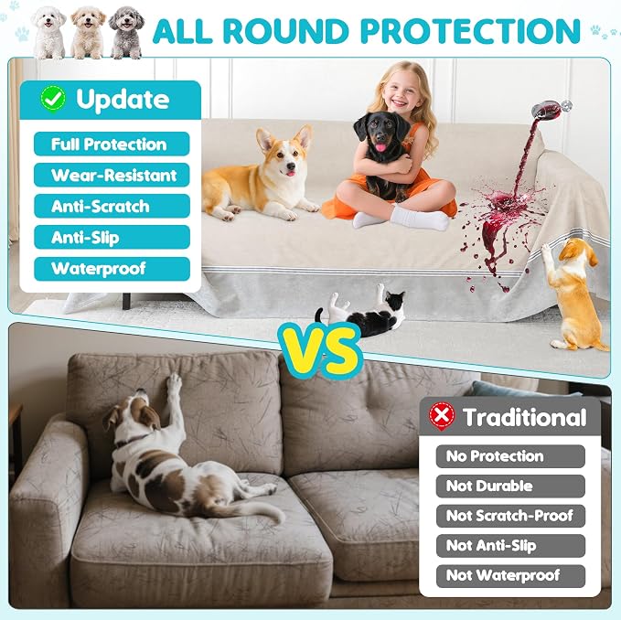 Loiion 100% Double-Sided Waterproof Dog Sofa Cover - Anti-Slip, Leakproof Couch Cover, Pet-Friendly Couch Protectors for Puppy, Large Dog, Kids and Pets Almond150 X91 - Image 6