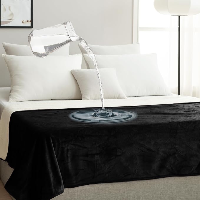 Waterproof Blanket for Bed, Couch & Sofa, Reversible Sherpa & Flannel Throw Blanket, Leakproof Soft Washable Furniture Protector for Pets & Home (Black, 60"x80") by Unknown