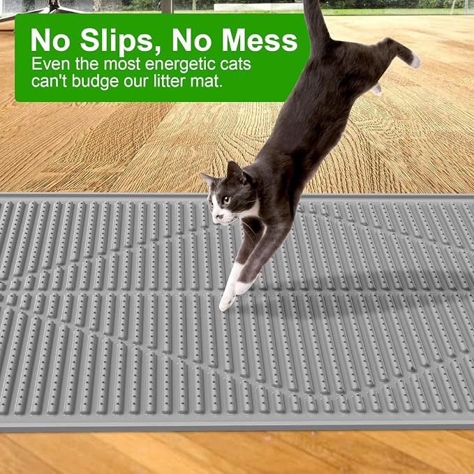 Gosmol Waterproof Cat Litter Mat XXL, 38" x 25" Litter Trapping Mat，Kitty Litter Box Mats Extra Large Easy Clean, Litter Trapping Catcher Mat, Cat Supplies & Accessories for Indoor Cats -Grey - Image 3