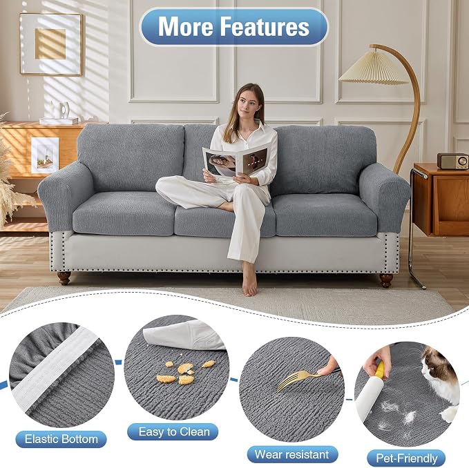 Couch Cushion Covers Loveseat Cover or 2 Seat Sofa Cover Stretch Couch Cover Washable Soft Seat Covers Furniture Protector Sofa Slipcovers for Pets(Light Grey, Loveseat Cover) - Image 3