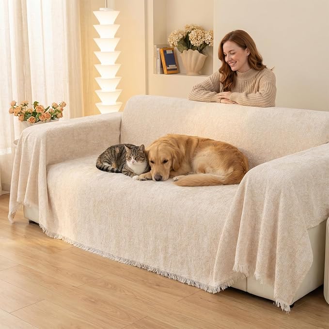 Couch Cover for Dogs&Cats,Washable Sofa Slipcover 71"x91" Beige | Durable pet couch cover,couch protector from cat claws,skin-friendly,cozy breathable sofa covers washable,all season,71x91 - Image 2