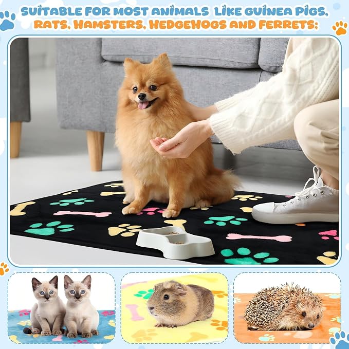 Tegeme 6 Pcs Waterproof Dog Blanket 24 x 16 Inch Paw Print Pet Blanket for Dogs Cats Puppy Washable Soft Fluffy Fleece Rug Flannel Throw Warm Sleep Mat for Kitten Doggy - Image 4