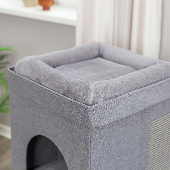 Trixie Crazy Cube Stackable Cat Condos, Gray, 2-Story | Indoor Cat Furniture, Hideaway Caves, Sisal Scratching Pads, Thick Padded Bed - Image 3
