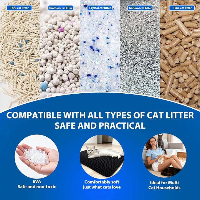 Cat Litter Box Mat Double Layer Trapping Mat Easy-Clean Waterproof Urine Proof(Gray 35x24in) - Image 5