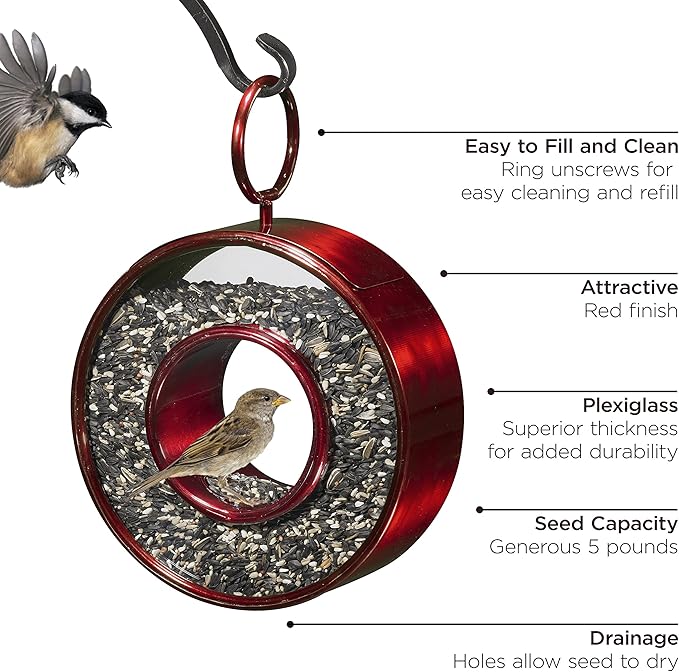 Good Directuions Fly Thru Red Bird Feeder with Plexiglass