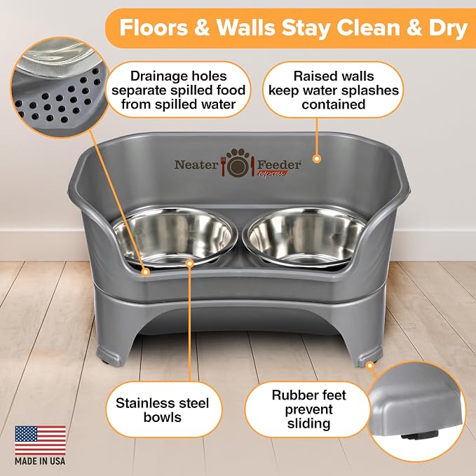 Neater Feeder Express Mess Proof Dog Bowls Elevated for Medium to Large Sized Breed, No Spill Raised Dog Food Bowl Stand, Stainless Steel Food and Water Bowl Set, Pet Dish Feeding Station, Grey - Image 4