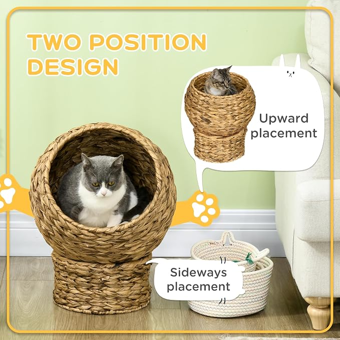 PAWHUT Egg Chair Rattan Elevated CAT Bed with Removable Cover, 17-in, Brown | Soft Cushion & Egg Chair Shape, Basket Bed Kitty House with Stand, Raised Wicker House - Image 3