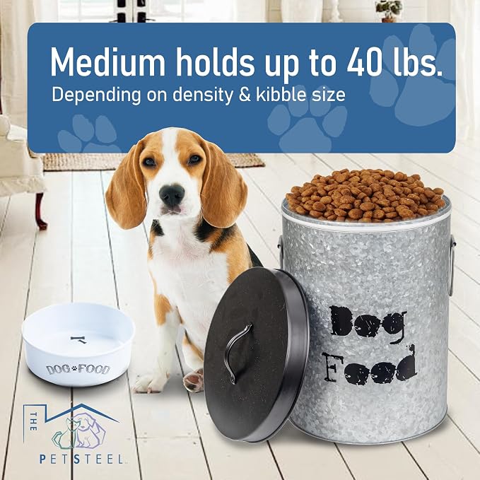 Medium Dog Up To 40lb Pet Food Storage Canister with Scoop – Durable & Airtight for Freshnesss, Minimalist Design & Recyclable, Medium Metal Container (Dog Bin - Medium Size) - Image 3