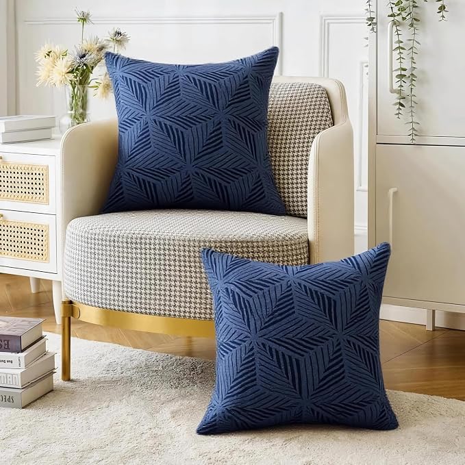 YEMYHOM Pack of 2 Throw Pillow Covers 18 x 18 Inch High Stretch Jacquard Pillowcase for Couch Sofa Living Room Home Decor, Navy - Image 2