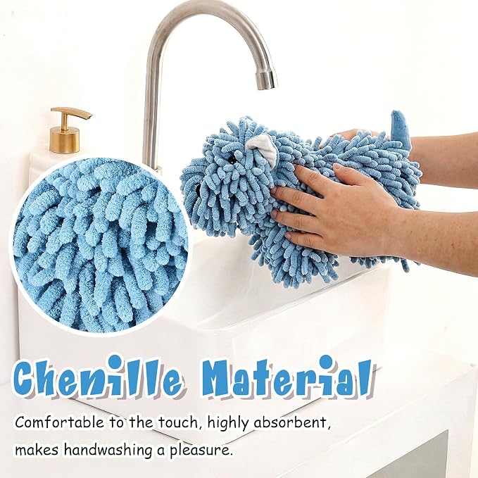Tegeme 1 Pcs Chenille Dog Hand Towel Fuzzy Towel Absorbent Microfiber Soft for Bathroom Kitchen Washstand (Blue,Standing Dog) - Image 5