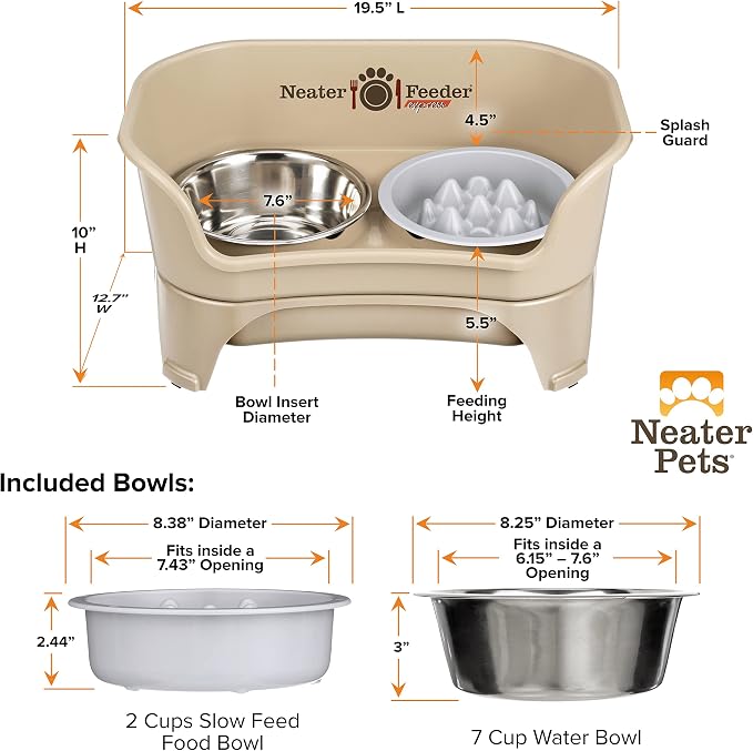 Neater Feeder Express Mess Proof Dog Bowls Elevated for Medium and Large Breed – Made in USA – No Spill Raised Slow Feeder Elevated Dog Bowl Stand, Slow Feed Food and Water Bowl Set, Almond - Image 8
