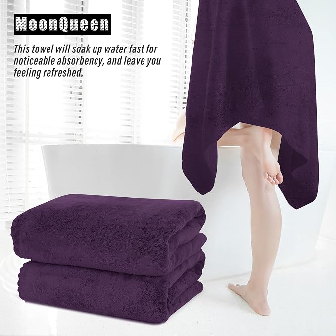 MOONQUEEN 2 Pack Premium Bath Towel Set - Quick Drying - Microfiber Coral Velvet Highly Absorbent Towels - Multipurpose Use as Bath Fitness, Bathroom, Shower, Sports, Yoga Towel (Grape Purple) - Image 7