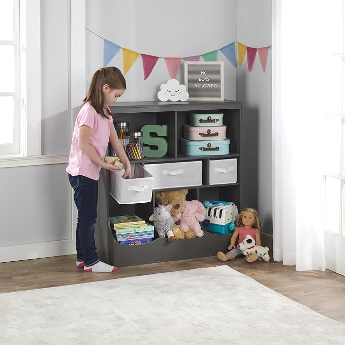 Badger Basket Combo Toy Storage Organizer and Bookshelf - Kids Storage Unit with 3 Removable Baskets, Open Shelves, Top Display Surface - Charcoal - Image 6