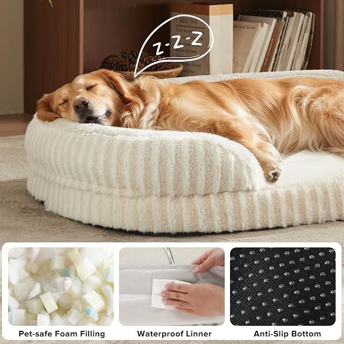 MIXJOY Orthopedic Dog Beds Medium Sized Dog,Medium Waterproof Oval Dog Bed with Removable Washable Cover,Egg-Crate Foam Big Pet Bed Couch Sofa with Bolster Sides,Non-Slip Bottom,M 28"X23",White - Image 6