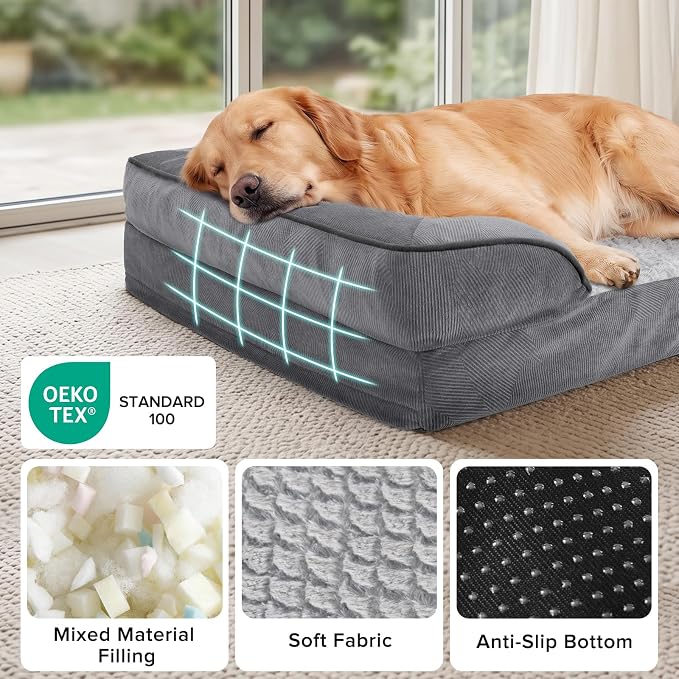 INVENHO Orthopedic Dog Beds Large Sized, XL Washable Dog Sofa with Egg-Crate Foam, Waterproof Lining and Non-Skid Bottom - Image 5