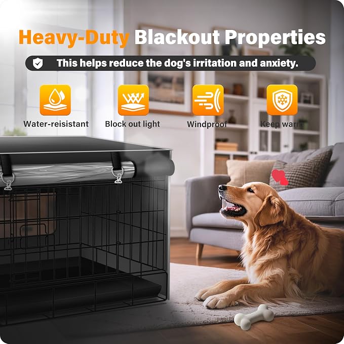 Dog Crate Cover 42 Inch Heavy-Duty Tear-Resistant – Insulated & Chew-Proof Dog Kennel Cover Blends with Home Decor, Compatible with Wire Crates & Cages, Black - Image 6