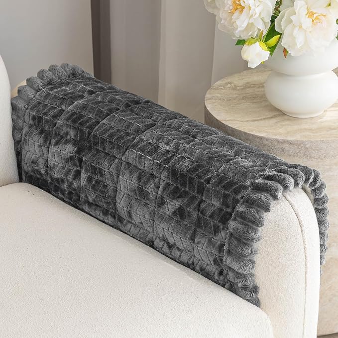 Thick Couch Arm Covers for Sofa (27.6"x27.6",Dark Grey) | Couch Armrest and Backrest Cover, Machine Washable，Non Slip Sofa Cover, Flannel Dog Pet Friendly Couch Covers Protector by TIANXINBAOBEI