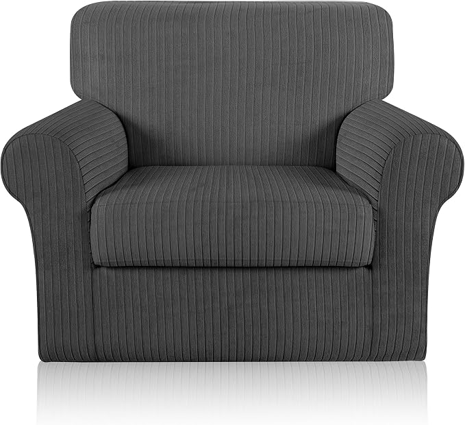 Armchair Cover Stretching Skid Resistance Couch Cover for Pets Washable, Thick and Durable Soft High Spandex Striped Pattern Sofa Covers, Form Fitted Chair Slipcover(Armchair, Dark Gray) by ChengEase
