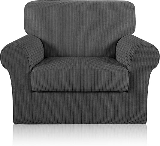 Armchair Cover Stretching Skid Resistance Couch Cover for Pets Washable, Thick and Durable Soft High Spandex Striped Pattern Sofa Covers, Form Fitted Chair Slipcover(Armchair, Dark Gray) by ChengEase