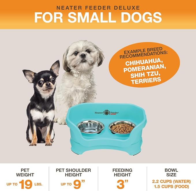 Neater Pet Brands Neater Feeder Deluxe Mess Proof Dog Bowls Elevated for Small Dogs Under 19 lbs, Made in USA, No Spill Raised Dog Food Bowl Stand Feeding Station, Food and Water Bowl Set, Aquamarine - Image 2