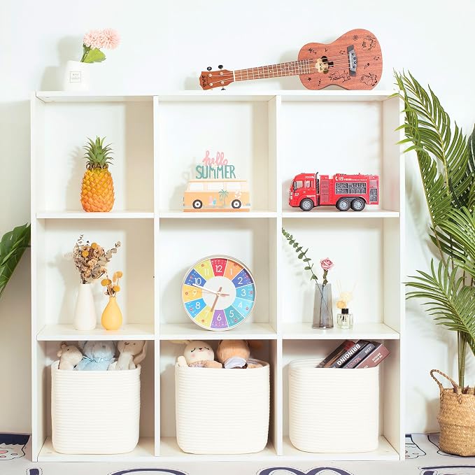 MINTWOOD Design 3-Pack 11x11in Woven Cube Storage Bin and Shelf Baskets, Cute Decorative Square Organizer for Closet, Classroom, Bathroom, Dog and Cat Toys, and Books, Creamy White - Image 2