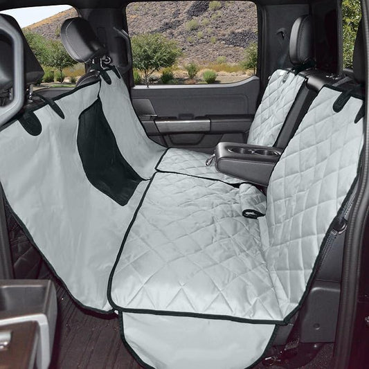 4Knines New Crew Cab Truck Pet Seat Cover for Back Seat with Split-Tech, Dog Hammock & Mesh Window – Heavy Duty Dog Hammock for Trucks with Split Bench Seats (Grey, Passenger Side) by 4Knines