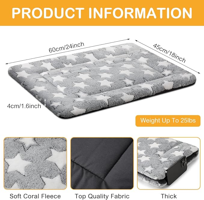 VitalCozy 4 Pcs Dog Crate Pads, Ultra Soft Warm Washable Anti-Slip Kennel Bed Mat for Pets, Reversible, Replaceable, Cage Liner for Small Medium Large Dogs and Cats (18 x 24 x 1.6 Inch,Star,Gray) - Image 2