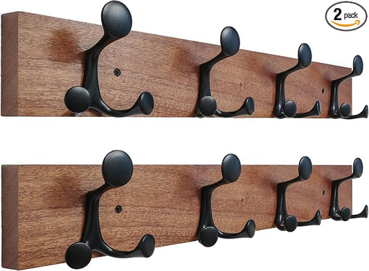 SKOLOO 24-Inch Wood Coat Rack Wall Mount with 4 Triple Hooks - Ideal for Family Entrances, Classrooms, and Pet Supplies Storage - Perfect Coat Hooks for Wall,Mahogany (Sapele), Pack of 2 by SKOLOO