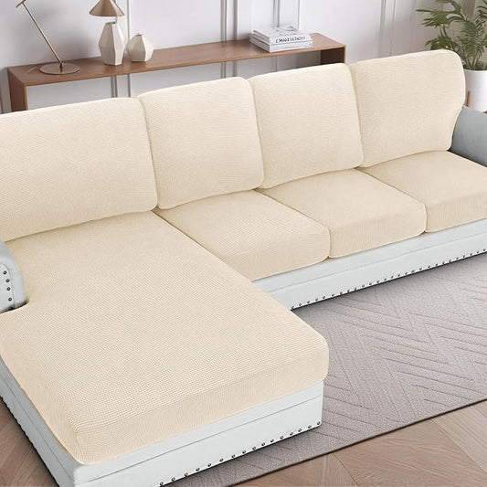 H.VERSAILTEX Sectional Couch Covers 4 Pieces Sofa Seat Cushion Covers L Shape Separate Cushion Couch Chaise Cover for Both Left/Right Sectional Couch (Seat Only: 1 Chaise + 3 Sofa, Cream) by HVERSAILTEX