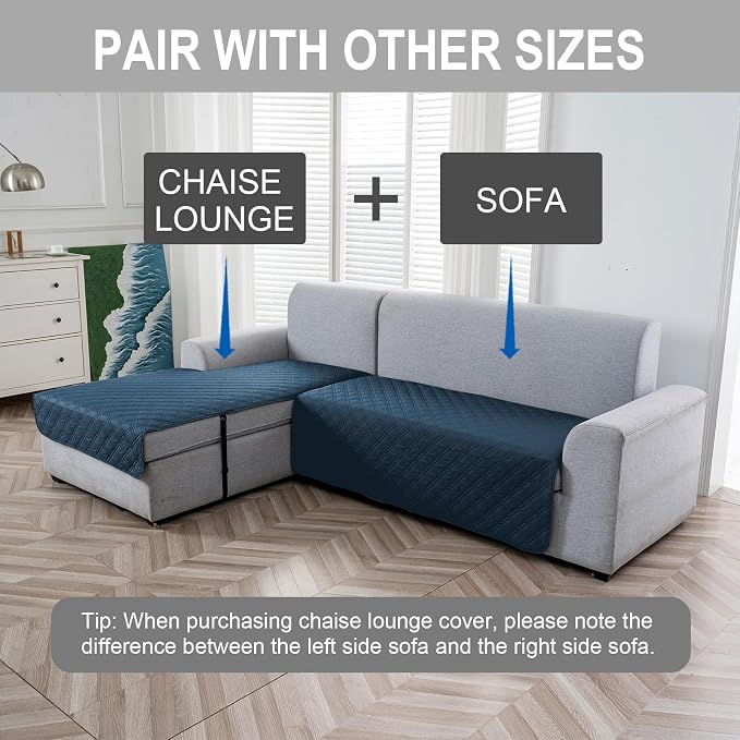 Genina L Shape Couch Cover, Sectional Couch Chaise Covers, Waterproof Washable Sofa Covers for Left L Shape Chaise Lounge, Anti-Slip Sofa Slipcovers for Dogs Cats Pet Friendly(Peacock Blue) - Image 2