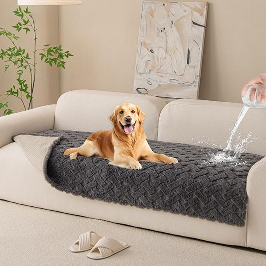 Waterproof Dog Bed Cover Non Slip Couch Cover for Dogs Washable Soft Faux Fur Sofa Cover Couch Covers for 3 Cushion Couch Sofa Pet Friendly (Grey, 34x62（1pc）) by Unknown