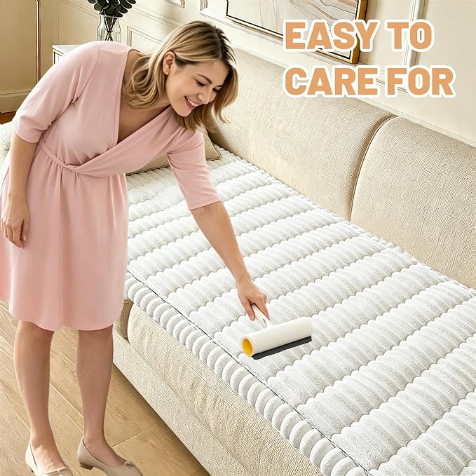 Couch Cover for Dogs Washable,Non Slip Fuzzy Durable Pet Friendly Cozy | Soft Slipcovers for 3 Cushion Sofa Cover,Plush Thick Protector Fits Mat Bed Leather & Fabric Couches (White 27.6"x70.9") - Image 3