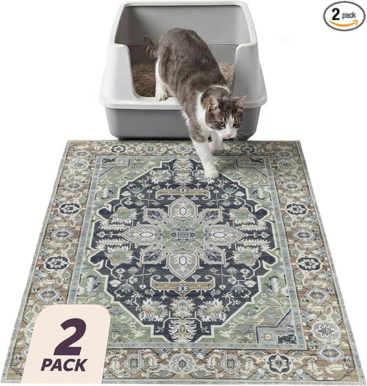 Lovewag Cat Litter Mat, Litter Box Mat, Sage Forest, 36x48, 2 Pack | Washable litter mat cover, kitty litter mat & cat mat for litter box, litter trapping mat, prevents tracking, multi-cat by Lovewag