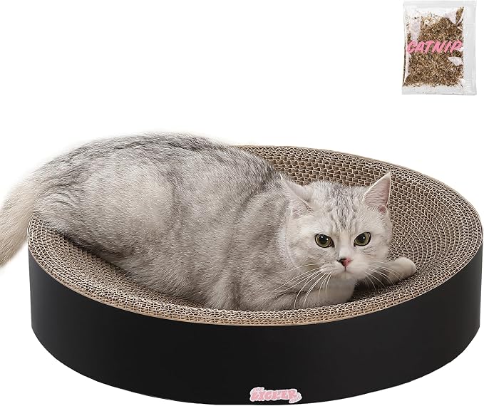 CSR1010H Nelson 20.13" Modern Cardboard Round Bowl Cat Scratcher with Catnip, Ink by THELICKERSTORE