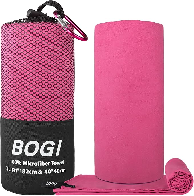 BOGI Microfiber Travel Sports Towel-Quick Dry Towel, Soft Lightweight Microfiber Camping Towel Absorbent Compact Travel Towel for Camping Gym Yoga Swimming Backpacking (XL:72''x32''+16''x16''-Hpink) - Image 2
