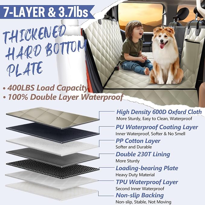 Back Seat Extender for Dogs Truck-Large Space, Hard Bottom Dog Pet Seat Cover Back Seat, Waterproof Dog Hammock for Crew Cab Trucks F150, RAM1500, Sierra, Tundra, Silverado, Khaki - Image 5