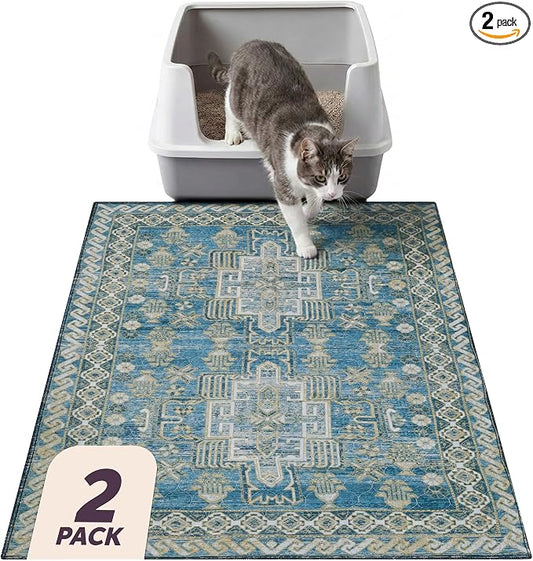 Lovewag Cat Litter Mat, Litter Box Mat, Blue Mesa, 28x41, 2 Pack | Washable litter mat cover, kitty litter mat & cat mat for litter box, litter trapping mat, prevents tracking, multi-cat by Lovewag