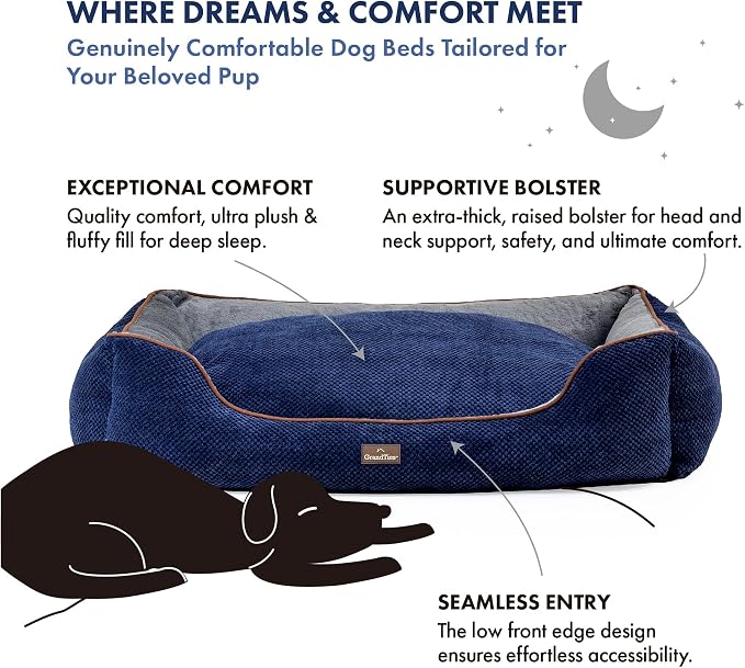 GRANDTIES Fluffy Dog Beds for Small Medium Large Dogs & Cats, Machine Washable Dog Bed, Rectangle Breathable Soft Calming Sleeping Warming Pet Beds with Waterproof & Non-Slip Bottom (XL 40", Navy) - Image 2