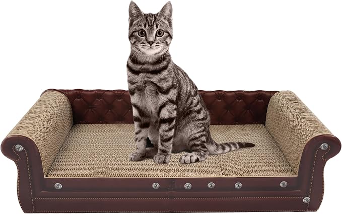 COOZMENT Scratching Sofa, Couch Shaped Thick Scratching Cardboard, Lounge Bed for Indoor Rest&Play, Sofa Scratcher Pad (Brown, 27.6" L X 12.2" W X 7.4" H) by COOZMENT
