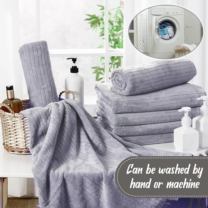 SmoothNovelty 16 Pack Microfiber Bath Towels Bulk 27'' x 60'' Oversized Size Bath Towel Highly Absorbent Extra Large Soft Drying for Beach Shower Summer Salon Sport Gym Party (Stripe,Grey) - Image 4