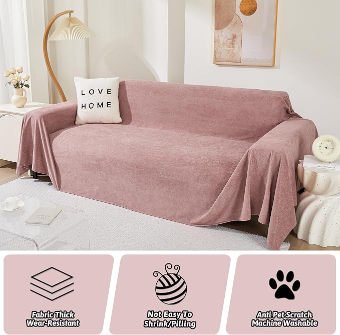 MEETSKY Couch Covers for 3 Cushion Couch Sofa Washable Cat Scratch Proof Sectional Couch Covers L Shape Sofa Cover Slipcovers Couch Furniture Protector for Pets Dogs Kids, 91" x 118", Pink - Image 6